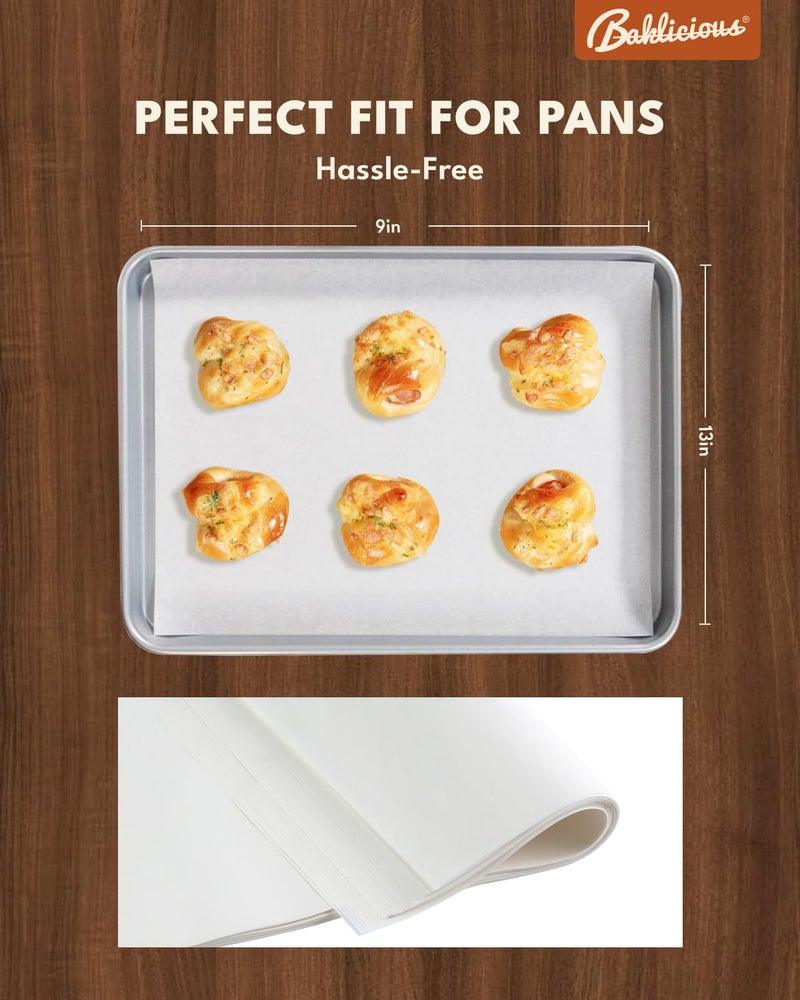 BAKLICIOUS 220 Pcs 9x13 In Parchment Paper Sheets, Baklicious Pre-Cut Non-Stick Parchment Baking Paper for Air Fryer, Oven, Bakeware, Steaming, Cooking Bread, Cupcake, Meat, Cookies - Image 3